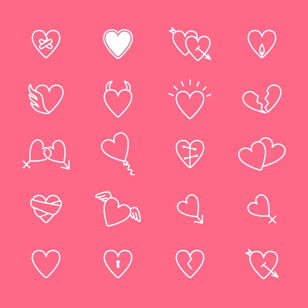 사진 heart thin line set symbol of love and romantic on a pink vector illustration for valentine day holiday