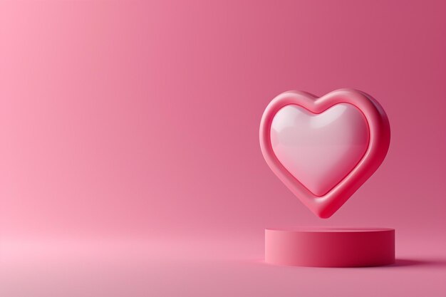 Heart in Valentine Day concept in 3D illustration style on a colorful background