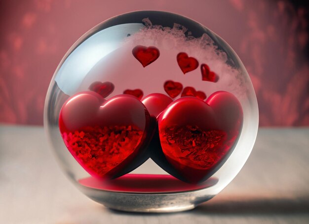 バレンタイン・デー ガラスの球に囲まれたハート