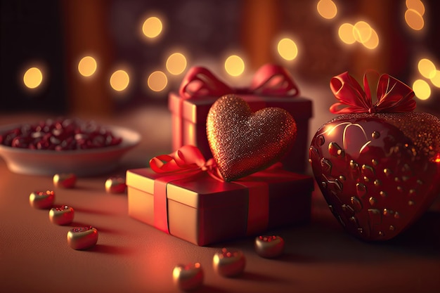 Heart Valentines Day gift boxes heart shaped chocolate love a festive mood everything glitters closeup 3d illustration