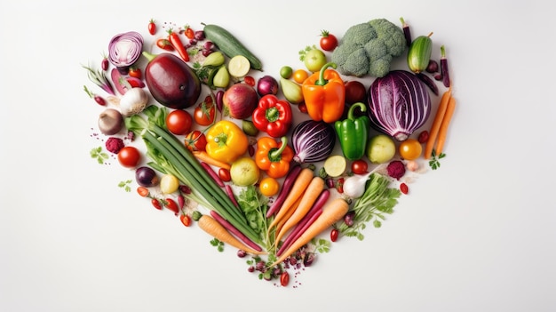 A heart of vegetables with the word love on it