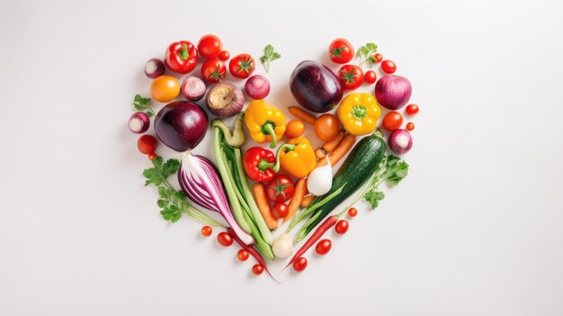 A heart of vegetables with the word love on it