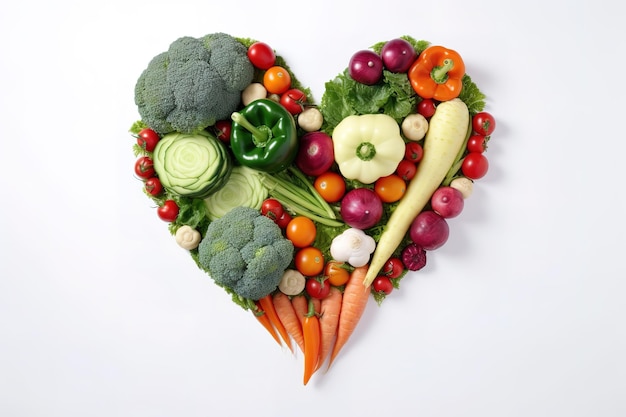 A heart of vegetables with the word love on it