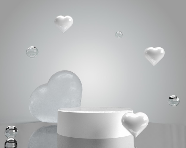 heart in a white podium with white background 3d rendering love presentation rendering