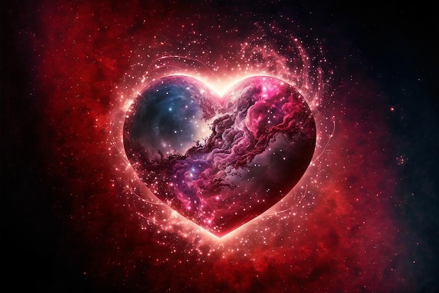 Heart with beautiful light galaxy effect Valentine's Day love Postcard greeting card design Generative AI