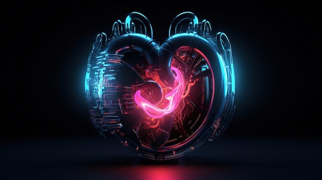 A heart with a blue and pink light on it