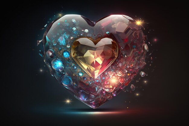 A heart with a blue and yellow diamond in the middle