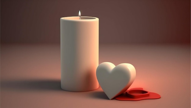 Heart with candle for valentines day, Generative AI