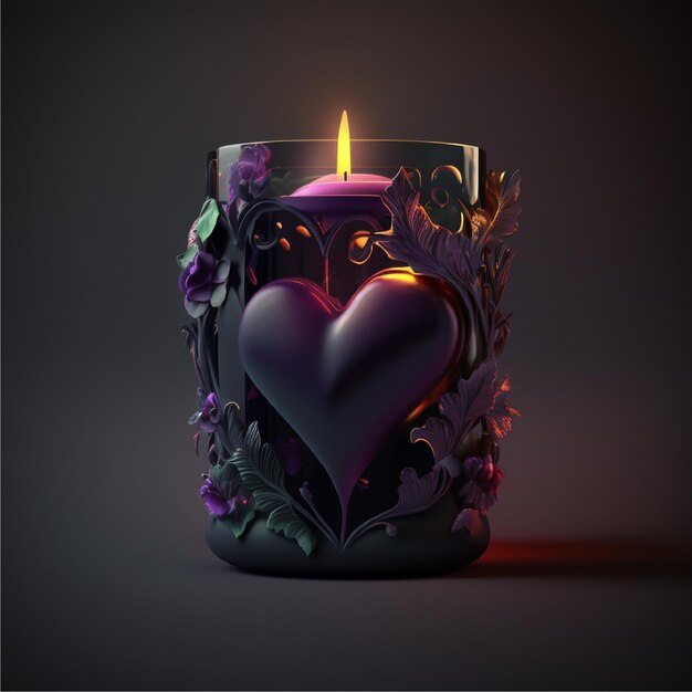 Heart with candle for valentines day, Generative AI