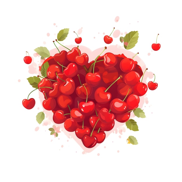 A heart with cherries on it