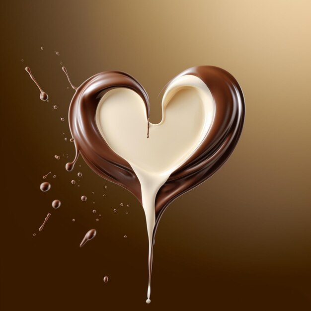 сердце с шоколадными брызгами и каплями шоколада.