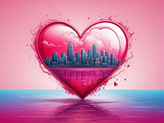 Photo a heart with a city in the background