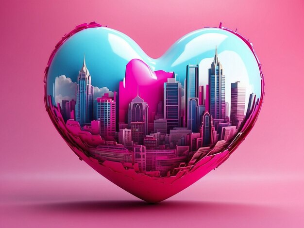 Photo a heart with a city in the background