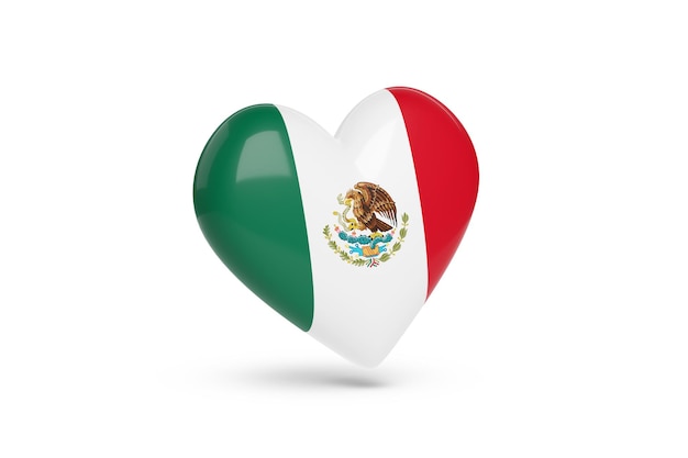 Heart with the colors of flag of Mexico isolated on white background 3d illustration