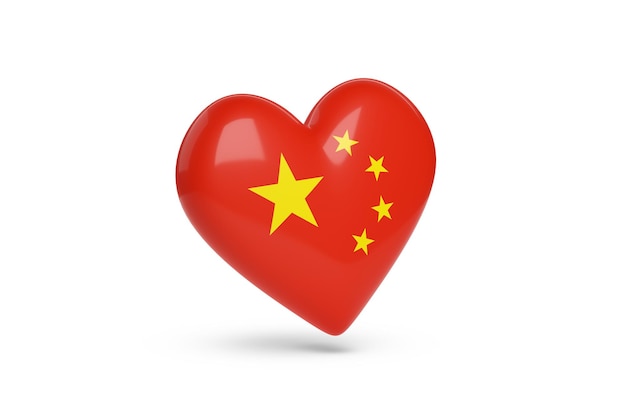 Cuore con i colori della bandiera della repubblica popolare cinese isolata su sfondo bianco 3d illustrazione