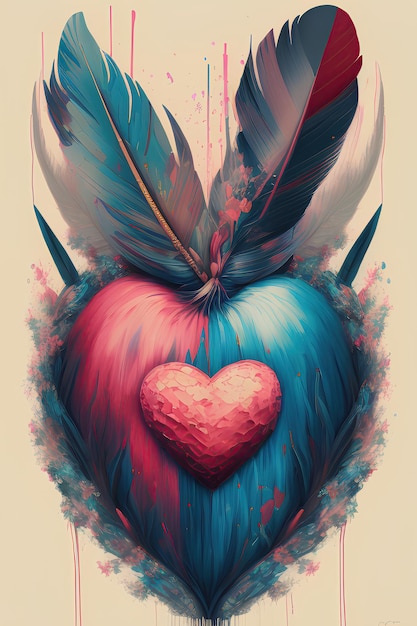 Photo a heart with feathers on it