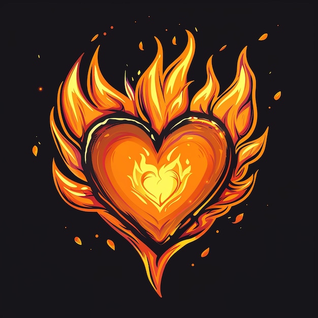a heart with a flame and a heart on it