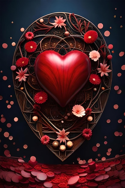 heart with flowers around