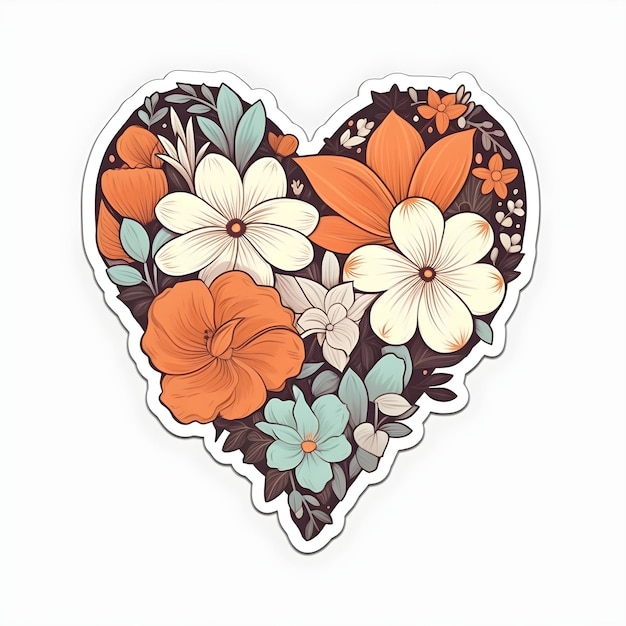 Photo a heart with flowers and leaves on it