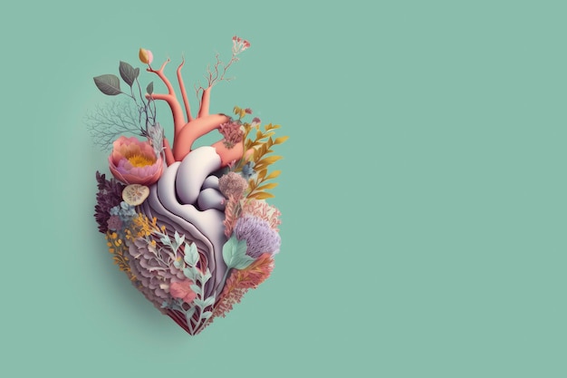 A heart with flowers and plants on it