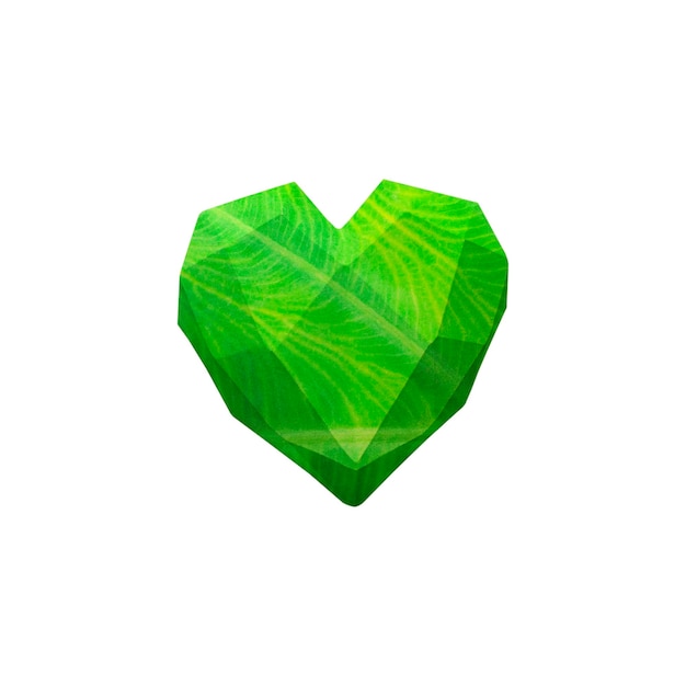 Photo heart with foliage texture ecology concept green heart isolated on white background for banner