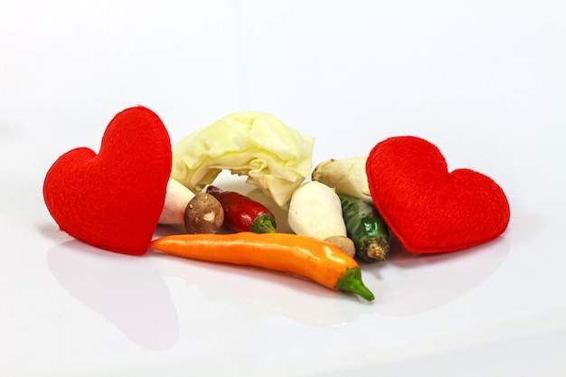 Heart with fresh vegetable for cooking