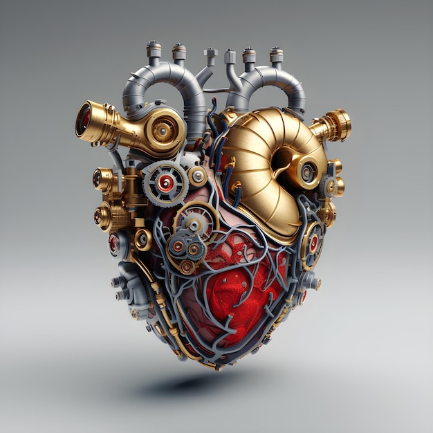 A heart with gears and a mechanical heart on it