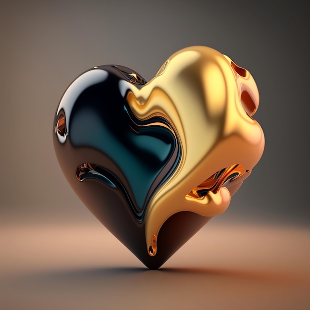 A heart with gold and black colors is on a table.