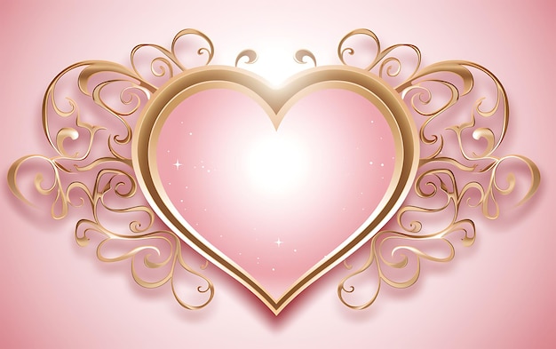 Photo a heart with a gold frame with a pink background with a gold frame
