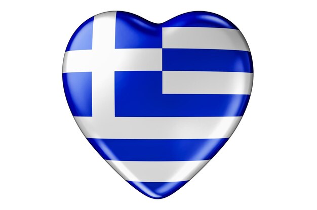 Heart with Greek flag 3D rendering isolated on white background