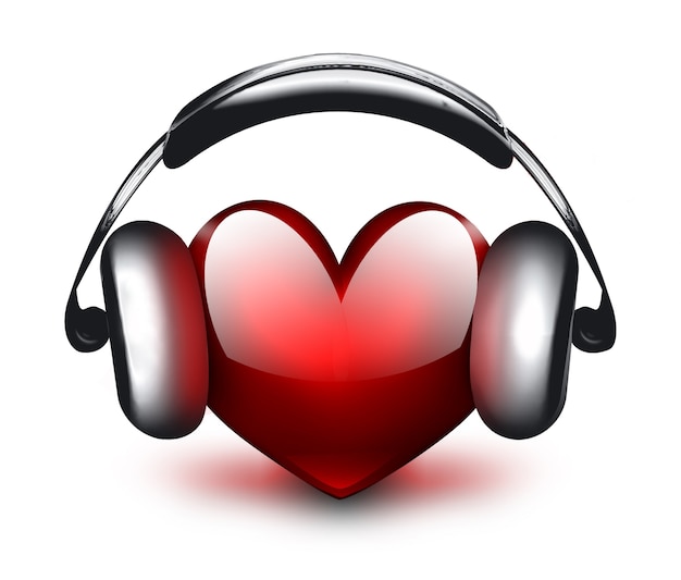 Photo heart with headphones the concept of a music lover