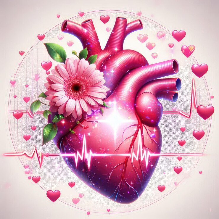 फोटो a heart with a heart symbol and a heart with pink flowers in the center