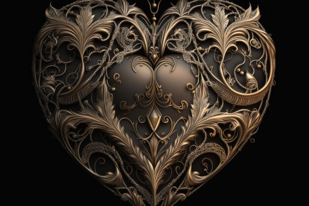 Heart with intricate and delicate filigree hanging on black velvet