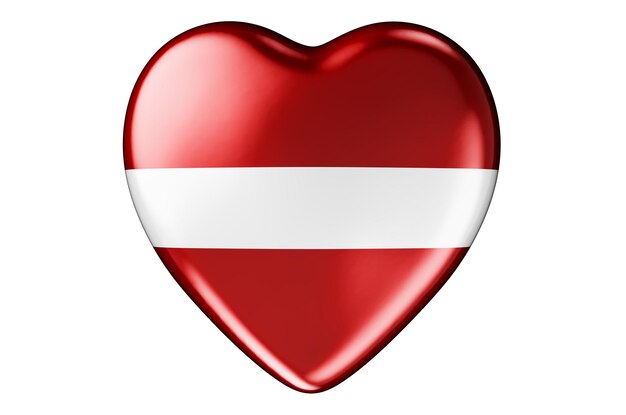 Сердце с 3D-рендерингом латвийского флага на белом фоне