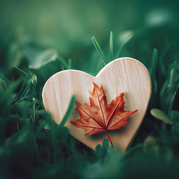 Photo a heart with a leaf in it that is in the grass