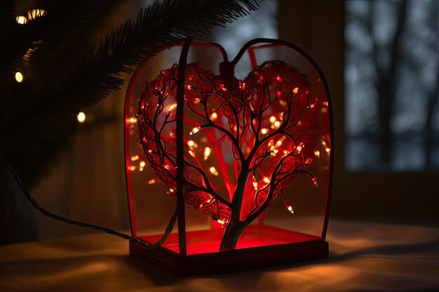 Сердце с огнями для рождественского украшения Теплый свет в помещении Генеративный ИИ