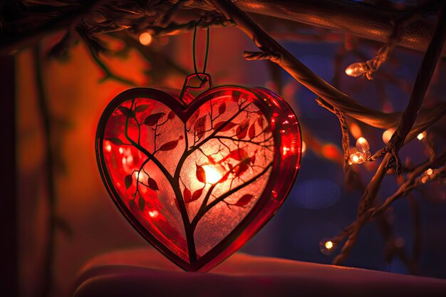 Heart with lights for Christmas decoration Warm indoor light Generative AI