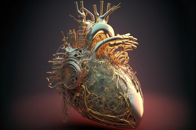 A heart with a mechanical heart on it