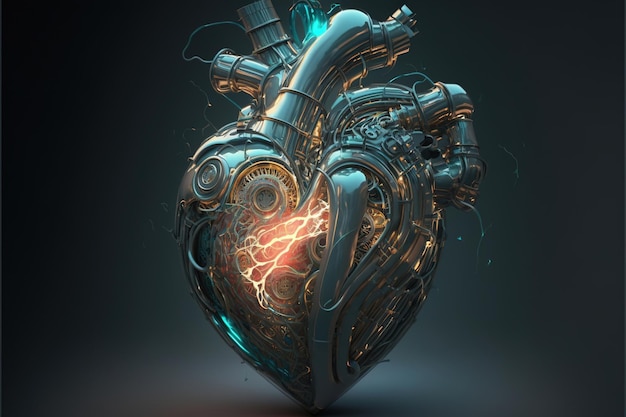 A heart with a mechanical heart on it