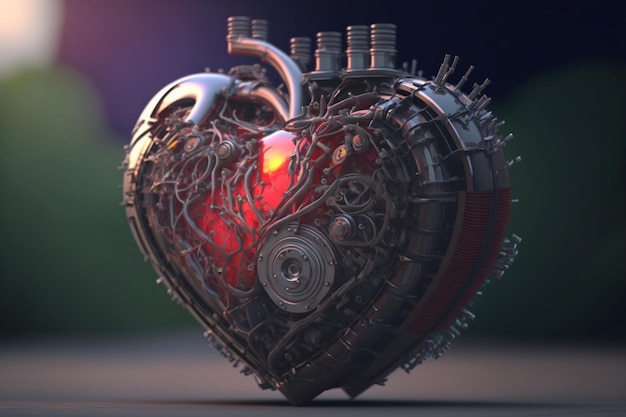 A heart with a mechanical heart on it