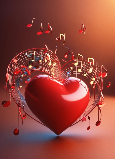 Foto un cuore con note musicali in 3d