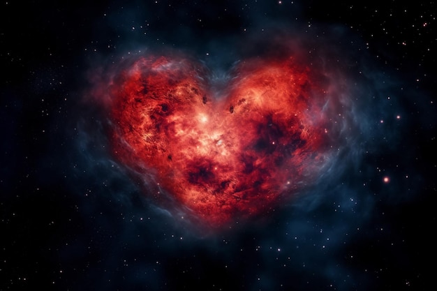 A heart with a nebula in the background