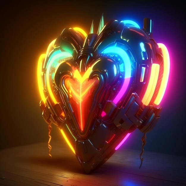 A heart with neon lights and a heart on it