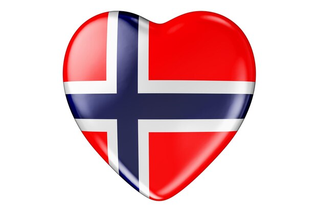 Heart with Norwegian flag 3D rendering isolated on white background