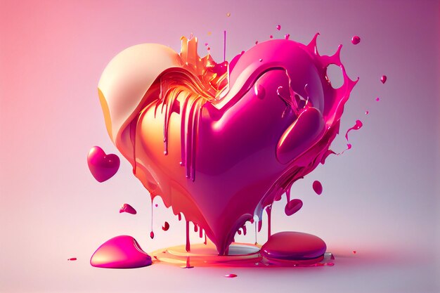 A heart with a pink and gold paint dripping down it.