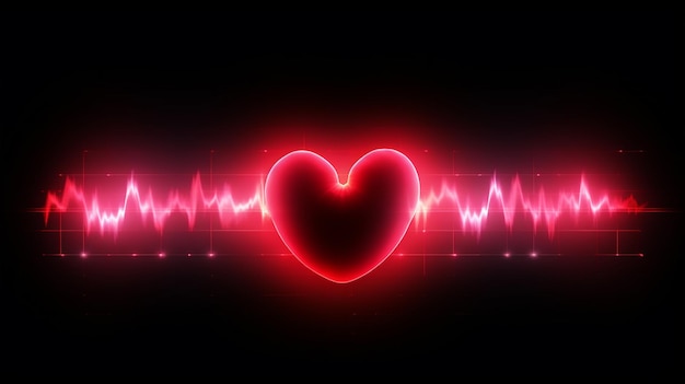Foto cuore con colore rosso e cardiogramma