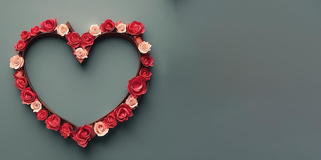 A heart with red roses on a gray background