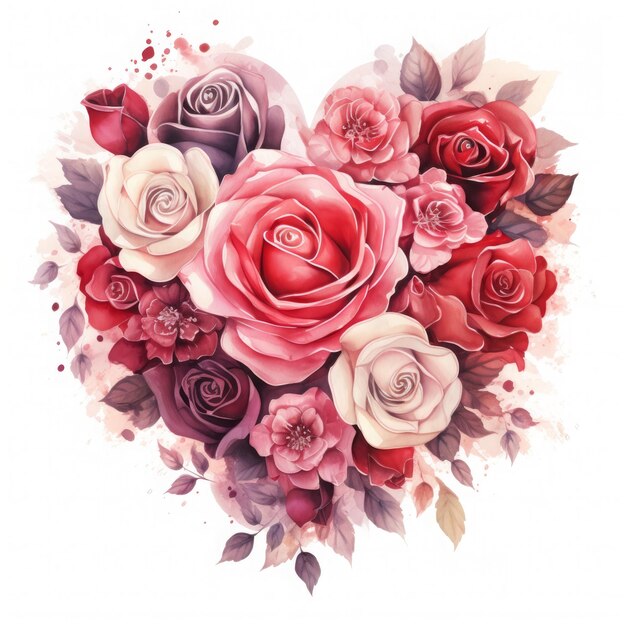 Foto un cuore con rose e foglie sullo sfondo