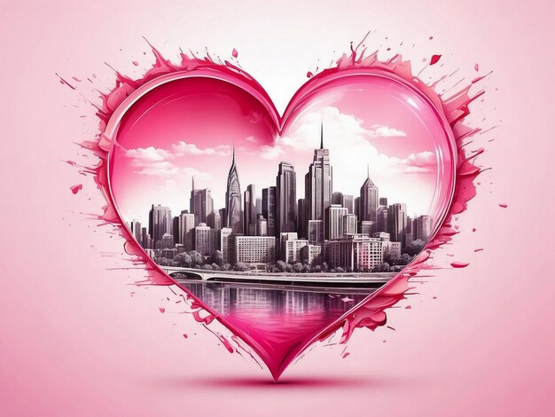 a heart with the skyline in the background