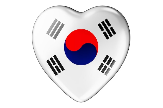 写真 白い背景に分離された韓国国旗 3 d レンダリングと心